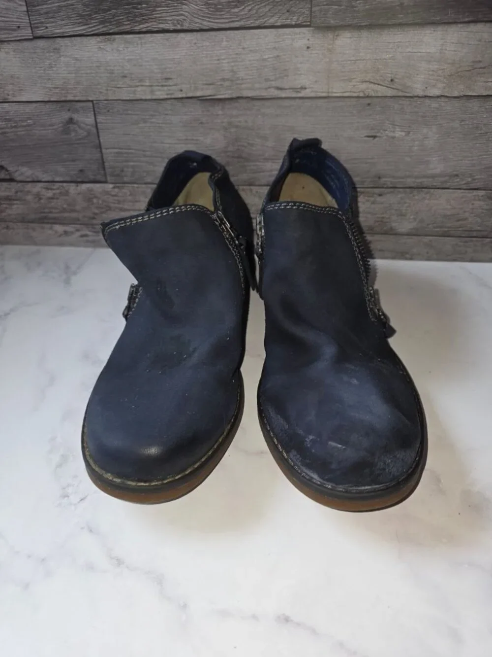 Hush Puppies Mens Navy Leather Ankle Boots Size 9 Medium With Side Zippers